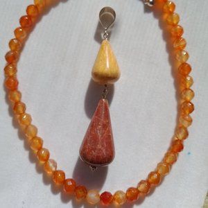 Jay King DTR Honey Agate necklace with Yellow Alunite & O pendant, 925 sterling